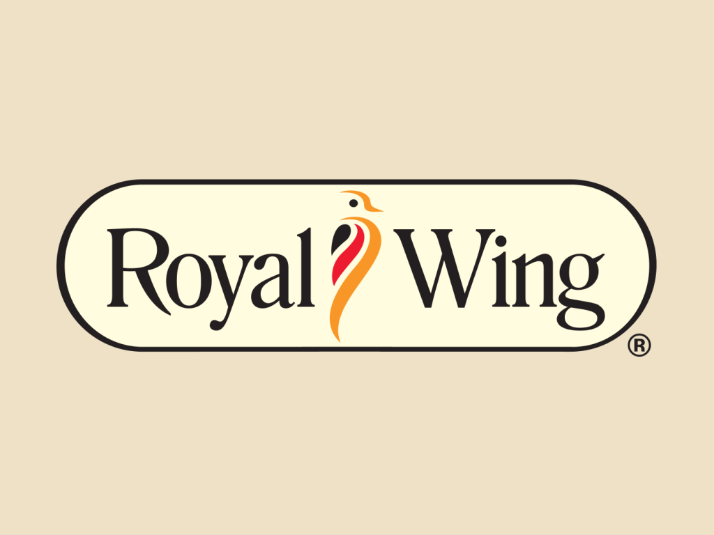 Royal Wing logo on brand color background