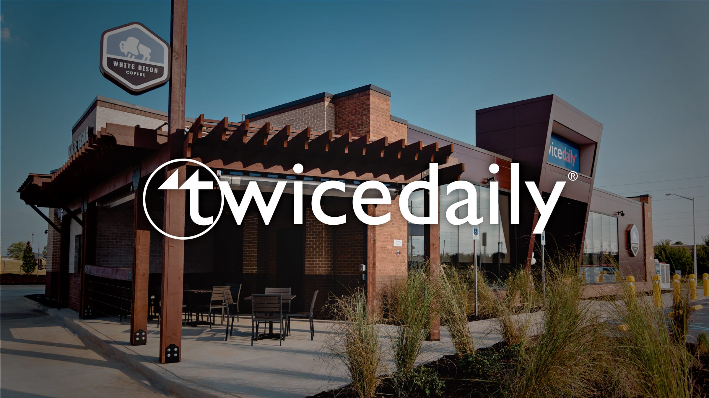 Twice Daily logo overlaid on image of Twice Daily convenient store