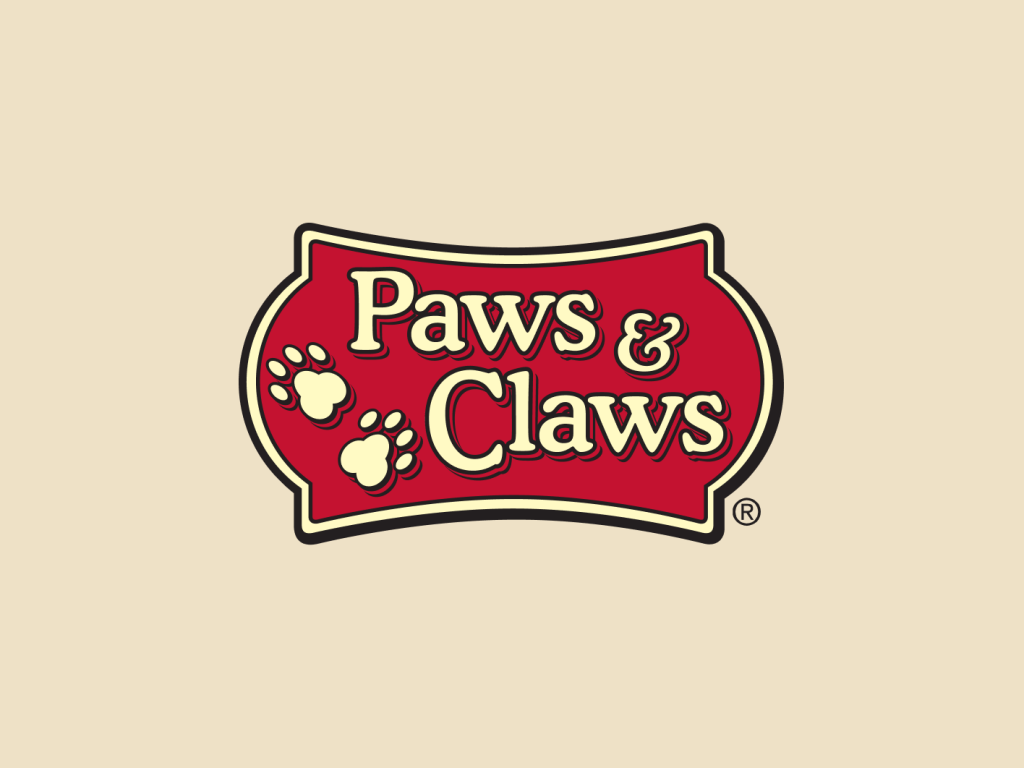 Paws & Claws logo on brand color background