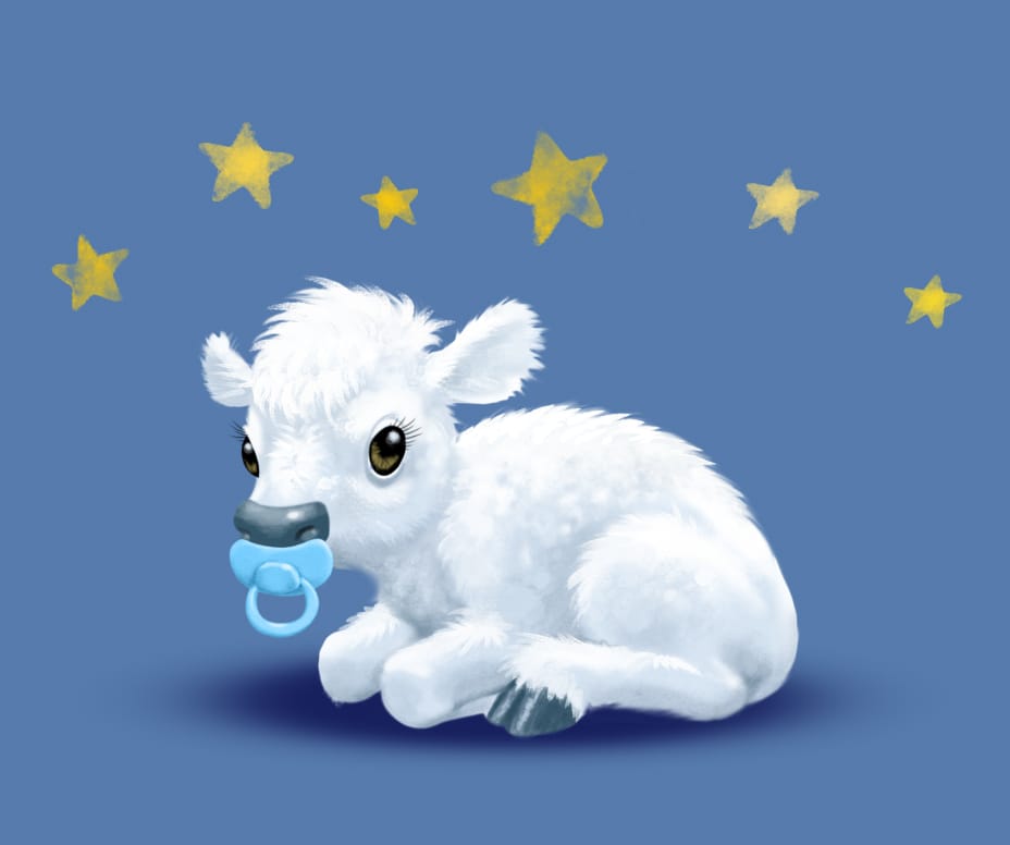 illustration of a baby white bison with a pacifier