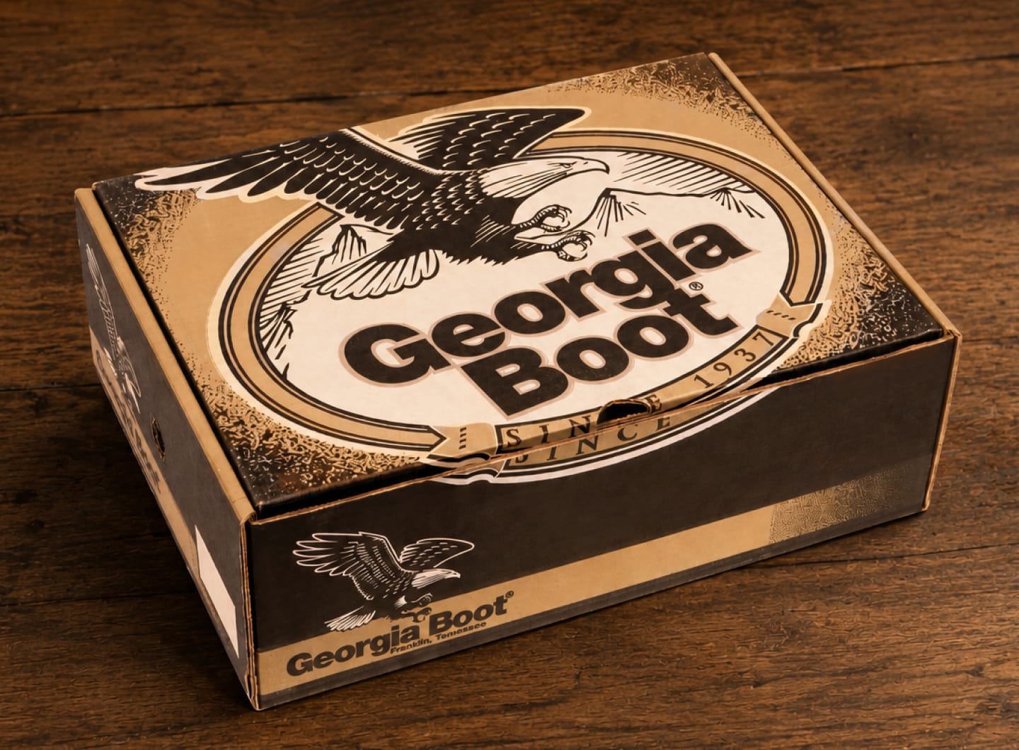 Georgia Boot box with logo of illustrated eagle