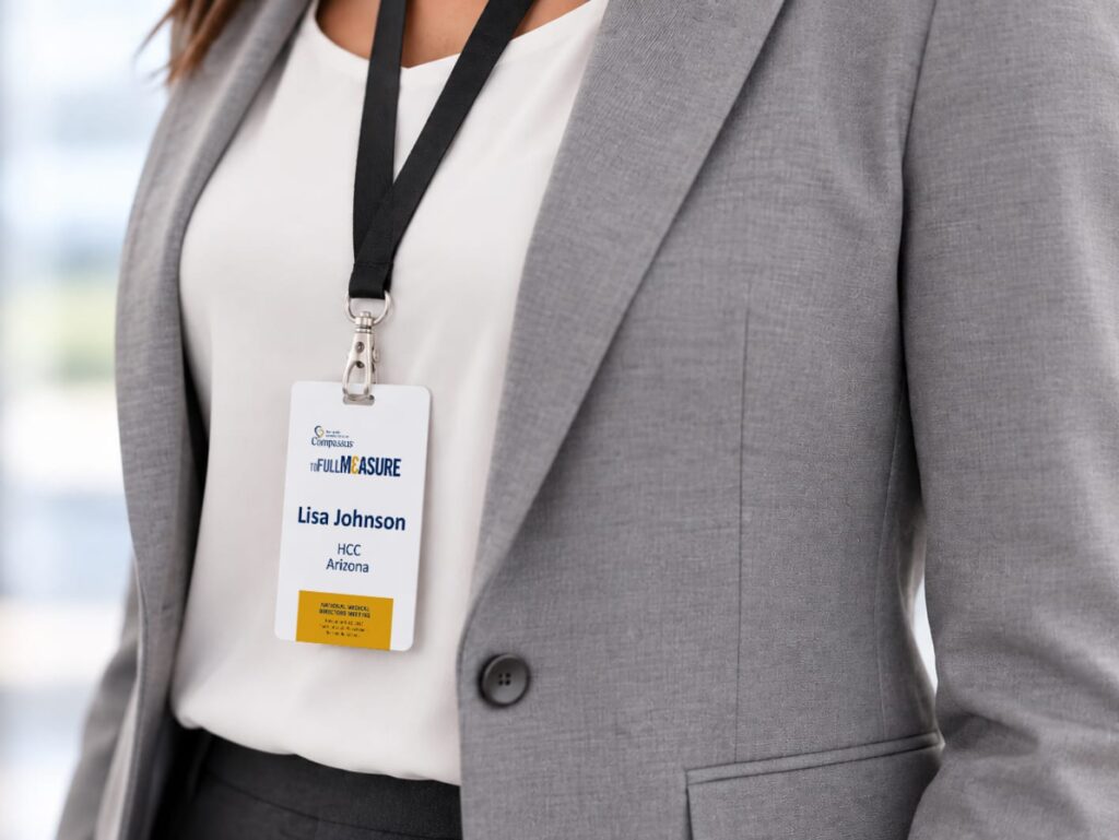 To Full Measure meeting lanyard